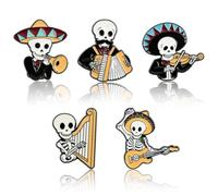5Pcs Mexican Skeleton Band Brooches,Day of the Dead Pins Musical Instrument Skull Badges Enamel Lapel Pin for Halloween Mexican Fiesta Party Clothes Backpack Hat Jacket Decoration