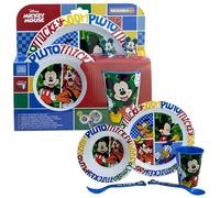 5PCs Mickey Mouse Kids Tableware Set - Reusable PP Plate, Bowl, Cup, Fork and Spoon for Children, Microwave and Dishwasher Safe Dinnerware Set for Mealtimes 4+ Years