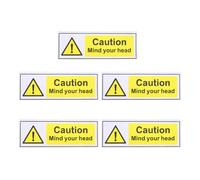 5pcs Mind Your Head Caution Sign Sticker, Pp Waterproof Safety Label