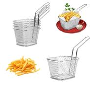 5PCS Mini Chip Serving Frying Baskets with Handle,Stainless Steel French Fry Chef Chrome Fryer Basket Set,French Fries Holder,for Cooking Gadgets, Chips, Onion Rings, Chicken Wings