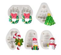 5Pcs Mini Silicone Baking Molds - Christmas Chocolate & Fondant Molds for Cake Decoration - Snowman, Santa, Wreath & Jelly Moulds