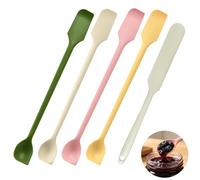5Pcs Mini Silicone Spatula Set, BPA Free Heat Resistant Long Jar Scraper & Double Headed Multifunctional Mini Spatulas, Non Stick Kitchen Tools for Baking Jam Cheese Breakfast Prep, (4 Colors)