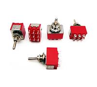 5pcs Mini Toggle Switch MTS-303, DPDT 3 Position ON-OFF-ON, 9 Pin Red Micro Rocker Switch, 125V 5A / 250V 2A, Panel Mount for Car Boat Dashboard DIY Model