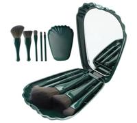 5PCS Mini Travel Makeup brushes Set Complete Function Travel Portable Cosmetic Brushes Kit with Mirror Case Women's Travel Essentials (green)