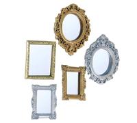 5Pcs Miniature Dollhouse Mirror European Frame Mini Mirror Victorian Baroque Wall Accessories for 1/12 Dollhouse Decor, Gold and Silver