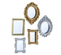 5Pcs Miniature Dollhouse Mirror European Frame Mini Mirror Victorian Baroque Wall Accessories for 1/12 Dollhouse Decor, Gold and Silver