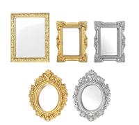 5Pcs Miniature Dollhouse Mirror Mini European Frame Mirrors Set, Dollhouse Furniture Victorian Baroque Wall Decor Miniature Bedroom Mini Furniture Accessory for 1:12 Scale Dollhouse's Decor