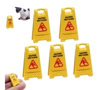 5pcs Miniature Dollhouse Wet Floor Warning Signs, Mini Caution Sign Miniature Wet Floor Warning Signs for Dollhouse, Realistic 1/12 Scale Yellow Plastic Notice for Dollhouse, Fairy Garden Decoration