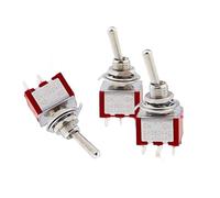 5Pcs Miniature Toggle Switch Single Pole Double Throw ON-OFF-ON/ON-ON 120VAC 6A 1/4 Inch Mounting MTS-102 103 202 203(MTS-Waterproof cap)
