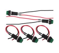 5pcs MM Green Self Locking Push Button Switch Dc 12-24v Copper ABS | Pre Wired Leads, 10cm Wire Length, Sl xterior, for Dashboard Panels and Electronics Projects