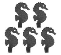 5pcs Modern Adhesive Seahorse Wall Hooks, Carbon Steel No Drill Set | Versatile Use for Bathroom Kitchen Doors, Leaves No Marks, Strong Load Bearing, Dark Grey Five Pack