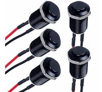 5Pcs Momentary Push Button Switch 12mm Waterproof Round Push Button Switch with Pre-soldered Cable for Automotive Marine Boat - Black