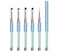 5PCS Nail Art Brushes Set for Gel Nail with Lid and Ombre Pen, LEA-SHALL Liner/Ombre/Flat/Round/Angled UV Builder Nail Painting Kit Fine Brush DIY Decoration Home Salon Design Blue