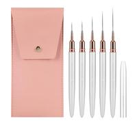 5PCS Nail Art Brushes Set with Pink Leather Case,【Metallic Material】 【Various Size】 【Light Weight】Nail Brush, Nail Brushes for Nail Art,Size:5mm,8mm,12mm,20mm,25mm,Silver
