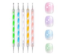 5PCS Nail Dotting Tools Set, Double Ended Ball Tip Dotting Pens with Stainless Steel Tips, Crystal Acrylic Handle Nail Art Tools for Gel Polish, Marbleizing, Painting and Manicure Design