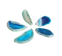 5pcs Natural Raw Stone Sliced Agate Landscape Piece - DIY Colored Wind Chime Pendant, Non-Porous Agate for Crafting(Hole-Blue,30-45mm)