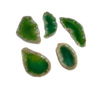 5pcs Natural Raw Stone Sliced Agate Landscape Piece - DIY Colored Wind Chime Pendant, Non-Porous Agate for Crafting(Nohole-Green,30-45mm)