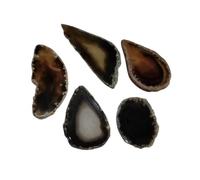 5pcs Natural Raw Stone Sliced Agate Landscape Piece - DIY Colored Wind Chime Pendant, Non-Porous Agate for Crafting(Nohole-Black,30-45mm)