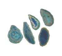 5pcs Natural Raw Stone Sliced Agate Landscape Piece - DIY Colored Wind Chime Pendant, Non-Porous Agate for Crafting(Nohole-Blue,30-45mm)
