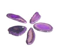 5pcs Natural Raw Stone Sliced Agate Landscape Piece - DIY Colored Wind Chime Pendant, Non-Porous Agate for Crafting(Holes-Purple,Within 25mm)