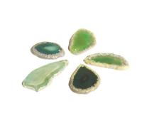5pcs Natural Raw Stone Sliced Agate Landscape Piece - DIY Colored Wind Chime Pendant, Non-Porous Agate for Crafting(Holes-Green,Within 25mm)