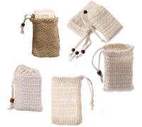 5PCS Natural Sisal Soap Bag, Natural Organic Soap Bag Exfoliating Soap Saver Pouch with Soap Saver Pouch for Shower Bath