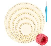 5PCS Natural Wood Basket Base, Circle Blank Crochet Basket Wood Base with 1PCS Crochet Hook for DIY Basket Weaving Crochet Supplies (5 Sizes)