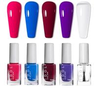 5PCS Neon Nail Polish Sets - Quick Dry Nail Varnish Gift Set - Red Pink Blue Purple nail polish & 2-in-1 Clear Base and Top Coat Nail Polish - 60 Seconds No Bake, Breathable, No Chip Long Lasting