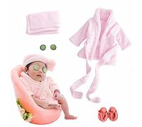 5PCS Newborn Photography Outfits, Baby Bathrobes Bath Towel Outfit with Slippers Photo Props for Girls and Boys, Pink, 0-6 Months