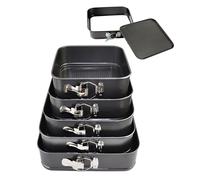 5Pcs Non Stick Square Cake Trays with Removable Base, Spring-Form Quick Release - 20-28cm Set (Black)