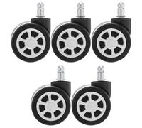 5pcs Office Chair Replacement Swivel Caster Wheels, White | Polyurethane and Metal Build, Stem Insertion Fit, Quieter Rolling, Tool Free Swap for Stools and Shared Spaces