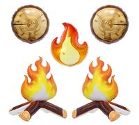 5Pcs One Happy Camper Birthday Decor/4D Fake Campfire Wood Grain Balloons Set/Campfire Decor for Bachelorette/Greek Mythology Summer Camp/Rustic Lumberjack Woodland Hunting Fireplace Party Deco