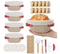 5PCS Oval Proofing Baskets, Mini Bread Baking with Proofing Basket Set, 6.5 Inch Small Cotton Rope Baskets with Liners & Covers, 10 Bread Bags, Making Tools for Artisan Bread Baking
