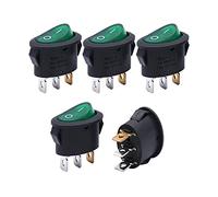 5Pcs Oval Round Rocker Switch Green Light Illuminated ON/Off AC 250V/6A 125V/10A SPST 3 Pin 2 Position Mini Boat Switch Switches