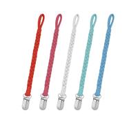 5pcs Pacifier Holder Clips, Handmade Braided Pacifier Clip Chain Neutral Sturdy Soother Pacifier Strap Leashes Fabric Binky Clip Dummy Clip for Baby Boys and Girls Baby Shower Birthday Gift (5 Colors)