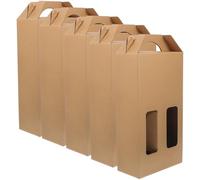 5pcs Paper Wine Carrier Box with Handle for Gift Presentation | Khaki Paper Build, Retro Rustic Look, Neat Sealing, Suitable for Event Planners and Bartenders