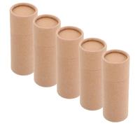 5pcs Paperboard Cylinder Box for 100ml 3.5oz Bottles with Lid | Beige Paper Tube, Embossed Gold Foil Finish, Upper and Lower Lids, Dresser Vanity Use