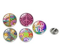 5PCS Peace Sign Enamel Pins Set, Colorful Retro Lapel Brooches, Boho Rainbow Love Badge Pins, Zinc Alloy Glass Decorative Pins for Backpack Jacket Hat Clothing
