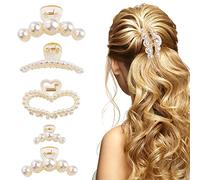 5Pcs Pearl Hair Clip,Plastic Women Hair Claw Clips Non-Slip Strong Pearl Hair Clips for Women Thick Fine Hair