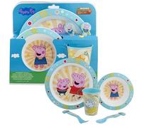 5PCs Peppa Pig Reusable Dinnerware Set - 260ml Reusable Cup, Stacking Bowl, Plate, Fork and Spoon, BPA Free Children Microwave Tableware Cutlery Set 4+Years