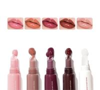 5Pcs Peptide Lip Tint Set - Hydrating Plumping Lip Gloss, High Shine Glitter Glossy Liquid Lipstick with Nude Shades, Cruelty-Free Jelly Lip Color for Women & Girls, Daily & Party Makeup