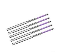 5pcs Ph2 Screwdriver Bits Set, Alloy Steel Non-slip Cross Head With Magnetic Tip, 62hrc Hardness For Electric Drill And Hand Tool, Silver And Purple, 25mm To 150mm Lengths(25)