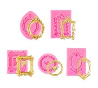5pcs Photo Frame Silicone Molds, Mini Vintage Frame Molds Baroque Style Cake Decorating Accessories for Baking Chocolate Candy Desserts Polymer Clay (5 Shapes)