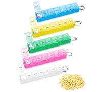 5Pcs Pill Box, Portable Pill Organiser Travel Tablet Box 7 Day One Time Tablet Organiser with Compartments for Medication, Supplements, Vitamins, and Cod Liver Oil (Blue Green Pink White Yellow)