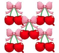 5Pcs Pink Bow Red Cherry Balloons for Cherry Party Foil Balloons Berry First Birthday Decorations Fruit Theme Baby Shower Bridal Wedding Party Supplies Summer Fruit Cherry Theme