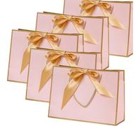 5pcs Pink Gold Gift Bags, Medium Party Favour Bags with Bows & Handles, for Gift Wrap, Wedding, Birthday, Valentines for Women & Girls