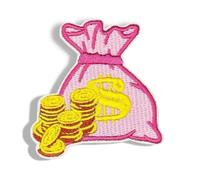 5PCS Pink Money Bag Pocket Patch Gold Coin Embroidered Patches Self-Adhesive for Decoration Sew On Clothing Appliques for Bags T-Shirt Cup Hat Phone Case