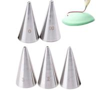 5pcs Piping Nozzles Set Round Cream Writing Tips for Cake Decorating Icing Cookies Cupcakes Fondant Macarons Stainless Steel Pastry Baking Tools Compatible with Piping Bags