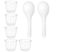 5PCS Plastic Transparent Rice Measuring Cup and 2 Pack Rice Paddle, Rices Cups 160ml 3/4 Cup Measuring Cups Heat Resistant Non-stick Rices Spoon for Kitchen Restaurant Cooking Utensil