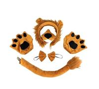 5Pcs Plush Kids Lion Costume Set Lion Mane Headband Nose Bow Tie Paw Gloves & Clip-on Tail, Jungle Animal Dress Up Kit for Halloween Cosplay World Book Day School Stage Performance, Boys Girls Age 3+